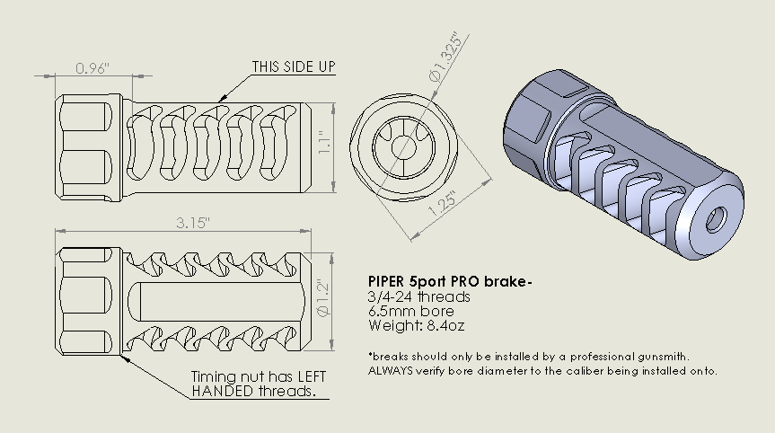 PIPER "PRO" Muzzle Brake 3/4-24
